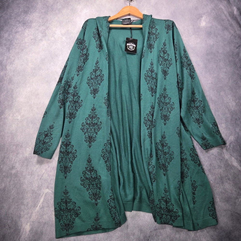 Torrid Disney Haunted Mansion Cardigan Women 4 4X Green Damask Hooded Goth New